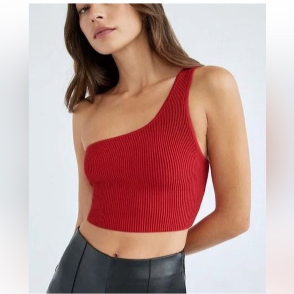 Aritzia Red One-Shoulder Ribbed Top